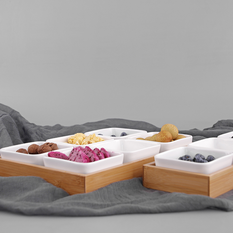 Plato de caja de cerámica rectangular japonés de bambú plato de caja de postre de frutas secas bandeja de té de postre