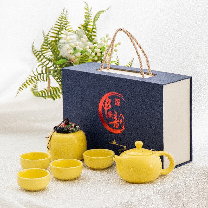 6Pcs/Set Chinese Ceramic Tea Set With Tea Caddy Traditional Teacups Suitable for With Exquisite Box Packaging Drinkware: Style C