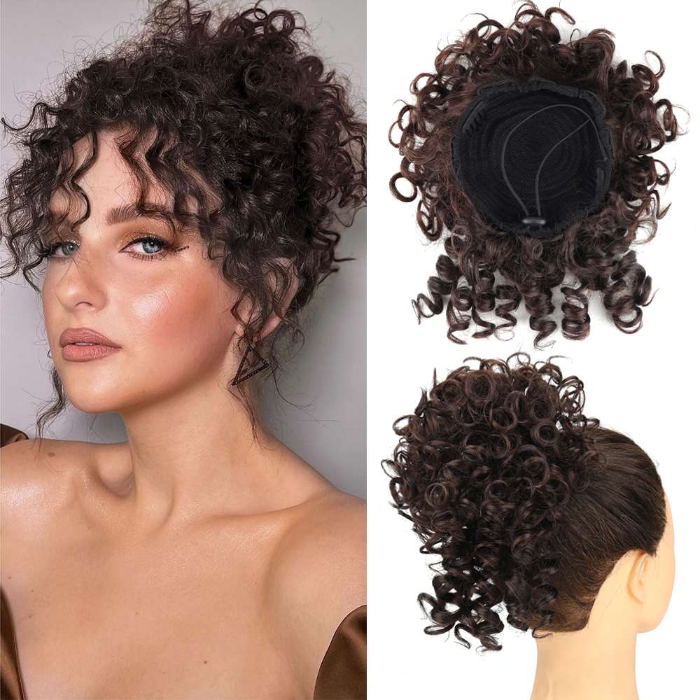 Coque de cabelo bagunçado, peça de cabelo com cordão elástico, onda solta, grande coque encaracolado, 60 gramas, extensão de rabo de cavalo sintético curto para mulheres: #144