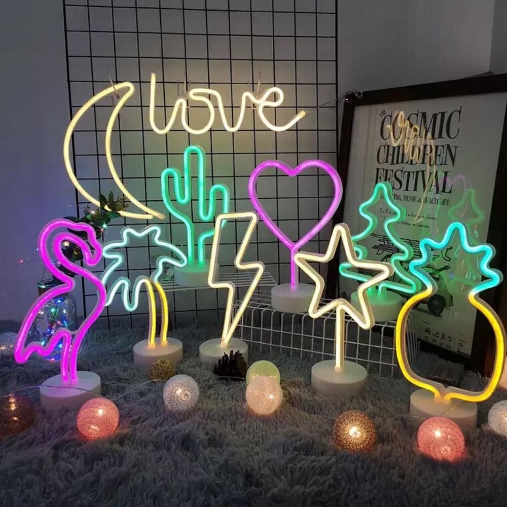 17 Styles LED veilleuse avec support Base signes décoratifs lumière lampe de table décor pour salon chambre enfants fête