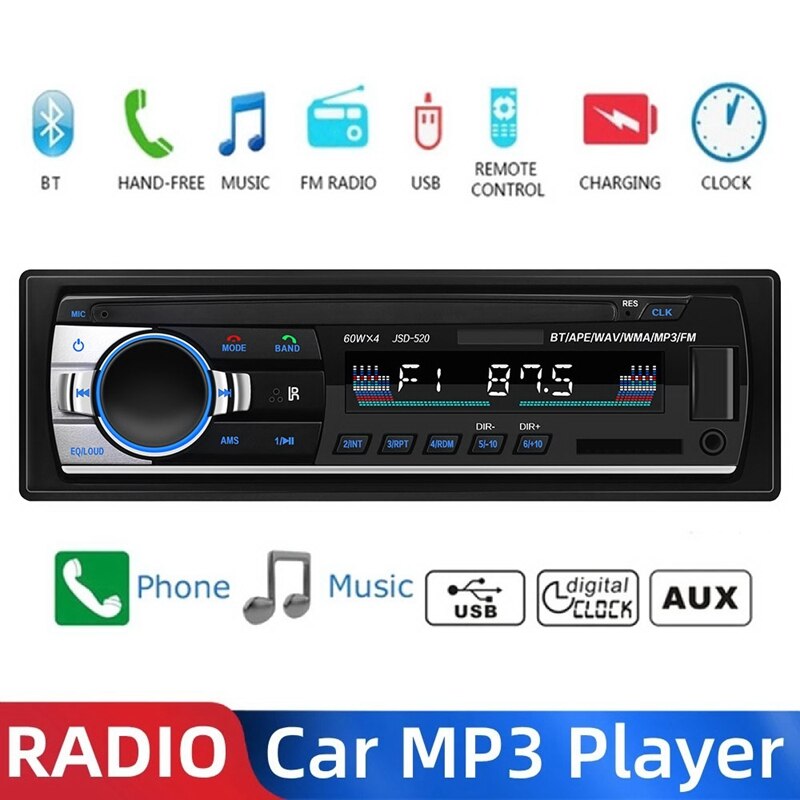Autoradio avec support Bluetooth, AUX, MP3, lecteu – Grandado