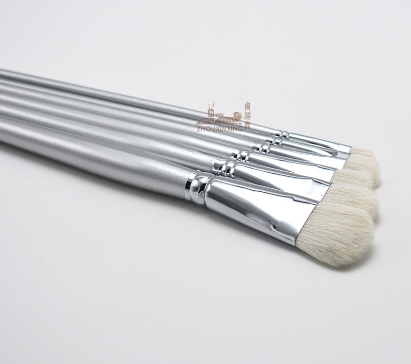 ZHOUXINXING-Juego de 6 unidades de pincel de pintura para artista, barra de madera de fácil agarre, color plata pura, pincel gouache, suministros de dibujo de acuarela