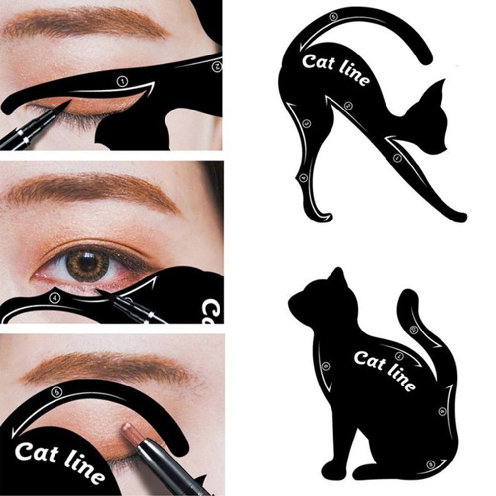 2 stk/sæt kat form eyeliner stencil eye liner modeller værktøj pro øjenbryn skabelon værktøj nybegynder makeup eyeliner hjælp til kvinder piger