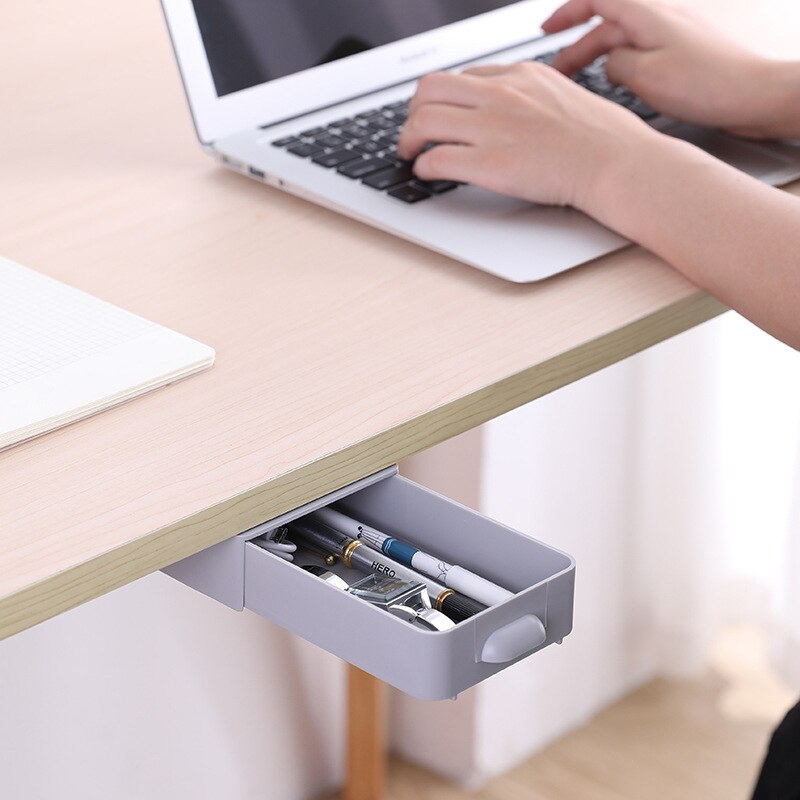 Wall-mounted Hidden Table Under Paste Desk Drawer Organizer Pen Stationery Storage Box Case Desk Drawer Box Kitchen Cocina