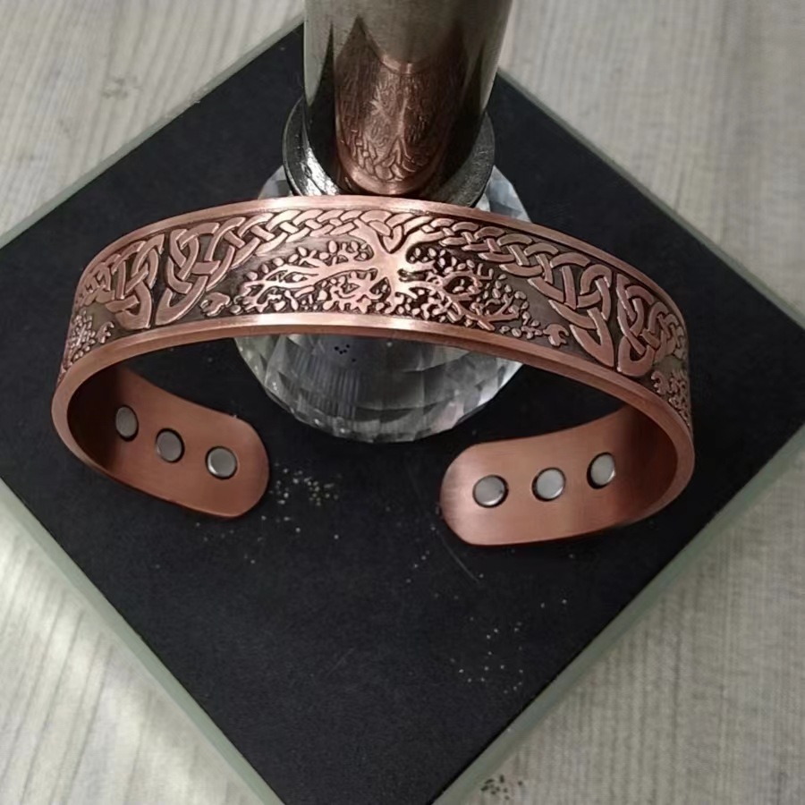 Cross Border Life Tree Pattern Alloy Bracelet Retro European and American Style Open Magnetic Energy Men's Bracelet: Default Title