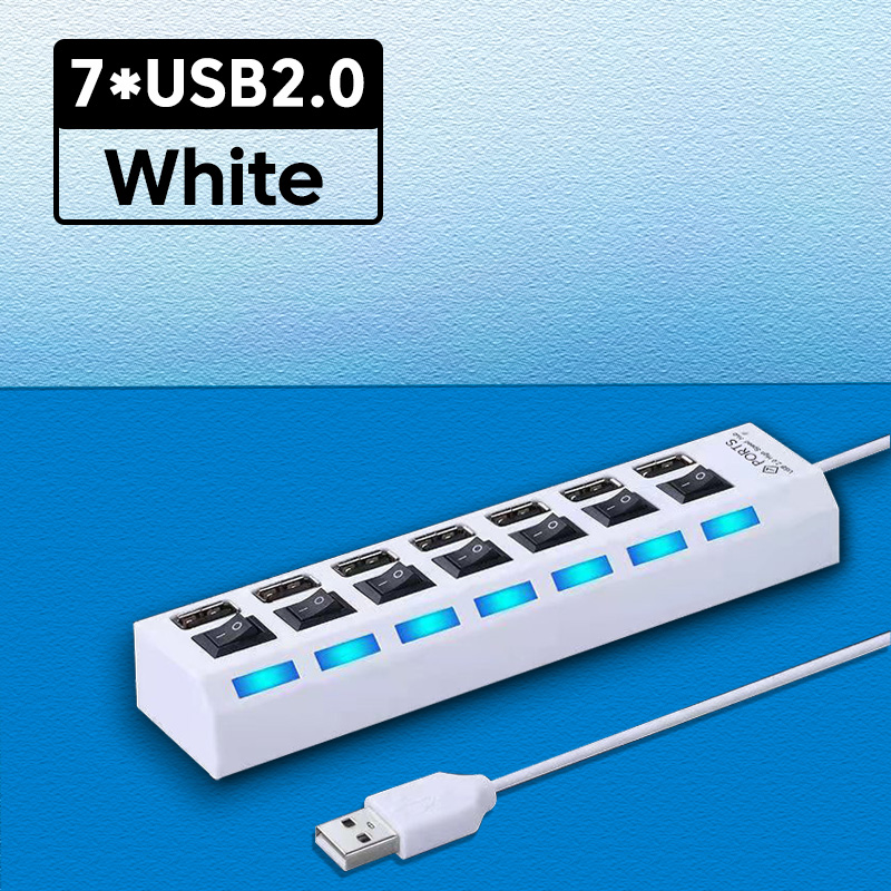 USB 2,0 Hub Multi USB Splitter Häfen Hub verwenden Netzteil 4/ 7 Hafen Mehrfach Expander Hub mit schalten 30cm Kabel für zu Hause: Weiß