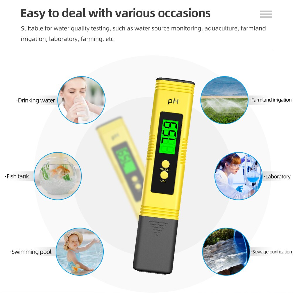 PH Tester Digital PH Meter Acidity 0.01pH Water LCD Display Water Measure Automatic Calibration with Backlight 50%off