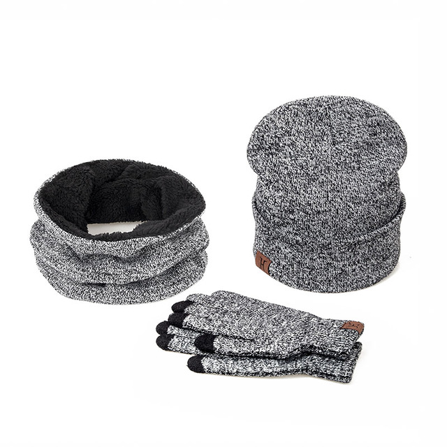 Vrouwen Sjaal Muts Handschoenen Set Drie Stuk Winter Warm Set Vrouwelijke Hoeden Sjaals Mannen Unisex: light grey