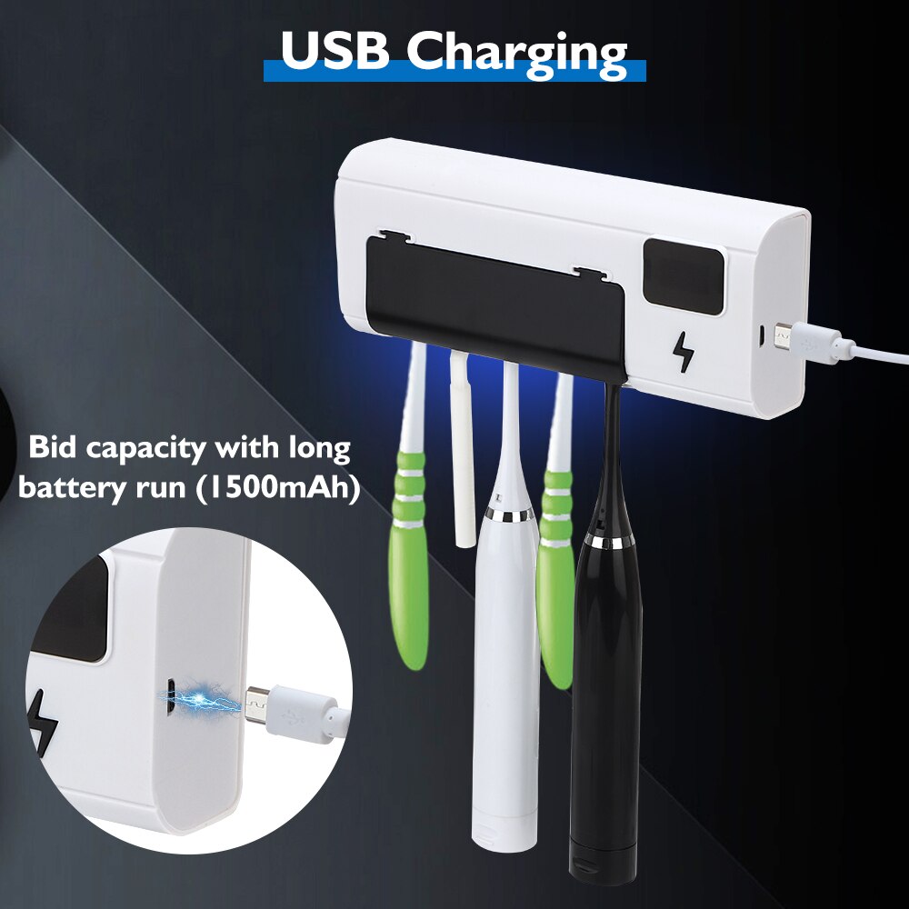 UV Toothbrush Holder Solar Energy Bathroom Storage Box Multi-function Storage Holder USB Charge 6 Minutes Regular Disinfection