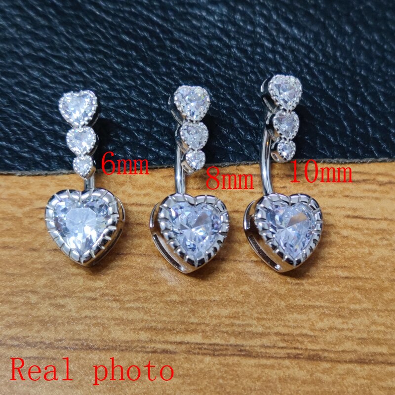 Neue Angekommene 925 Sterling Silber Herz Bauch Ring Bar Hantel CZ Nabel durchbohren Schmuck