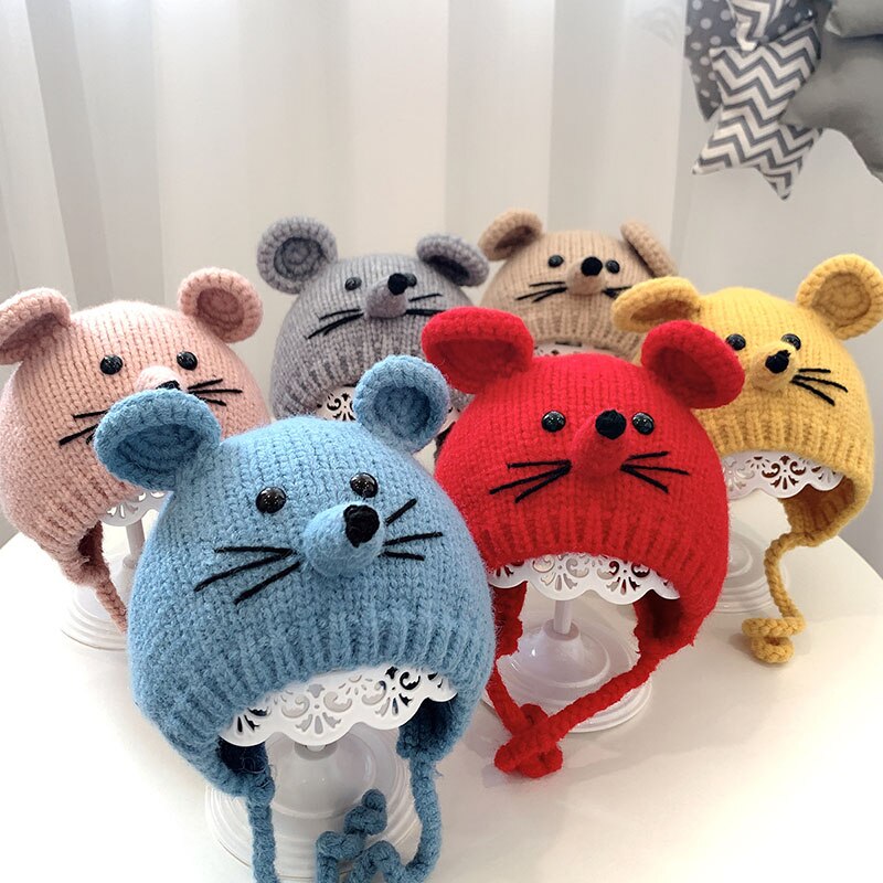 Schattige cartoon dieren baby muts met oren winter warme baby jongens meisjes muts muts gebreide peuter muts zachte kinder muts mutsen