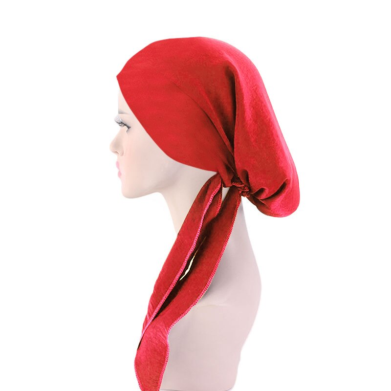 Muslimske kvinder hovedtørklæde hue hue kemo hat turban hovedbeklædning bandana kræft hårtab cover hovedtørklæde hoved wrap strækhætter: 04 røde
