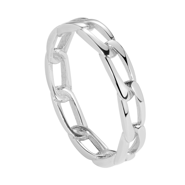 Belawang 100% 925 Sterling Zilver Pave Link Ring Eenvoudige Stijl Chain Ring Met 18K Vergulde Ring Voor Vrouwen party: 7 / Silver