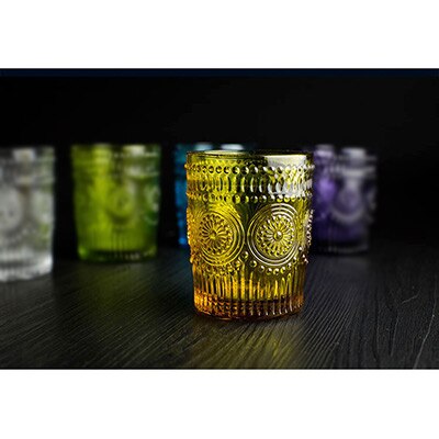 Retro gravyrglas rund liten solblomma relief juiceglas transparent zakka mjölkkopp 300ml handblåsta: E 1pc