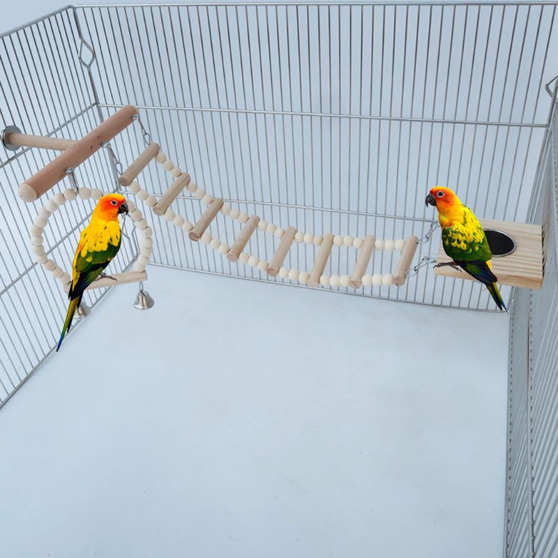 Wood Hanging Bird Swing Parrot Stand Pole Toy Climbing Ladder Playing
