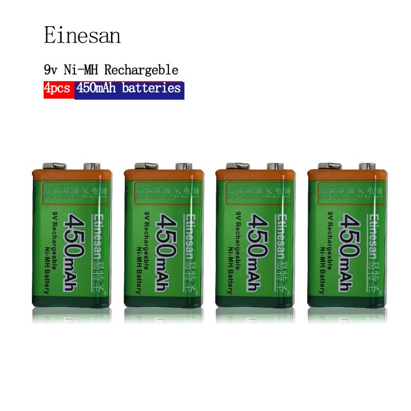 Etinesan 9V 450mAh NiMH Rechargeable Batteries Rectangular Battery -Ultrahigh capacity