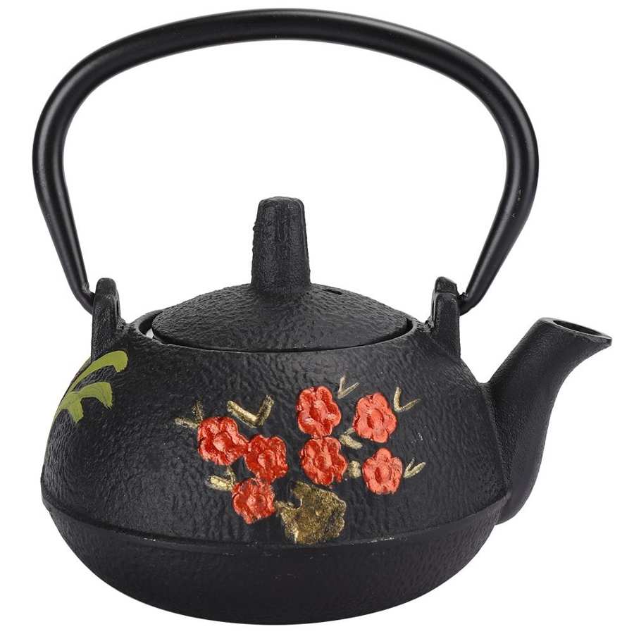 Støbejern tekande med rustfrit stål filter jern tekande til løs te (blomme bambus model 300 ml)