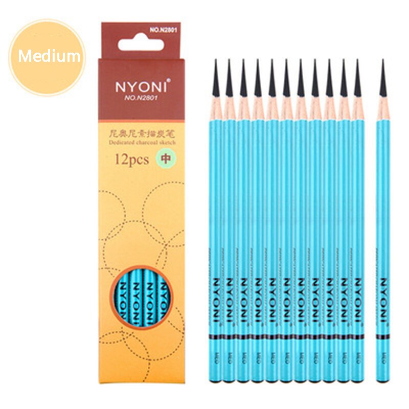 12pcs Sketching Charcoal Pencil Drawing Carbon Pencil Set Soft /Medium/Hard Charcoal Pencils Art Supplies: 3