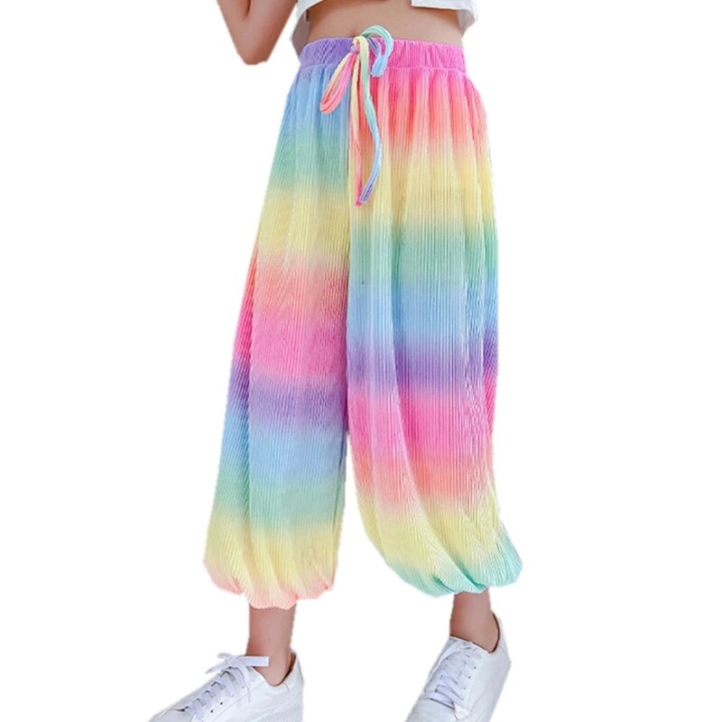 Pantaloni Harem Casual per ragazze adolescenti 2022 pantaloni anti-zanzara estivi pantaloni arcobaleno moda allentata pantaloni Cool per bambini 6 8 10 12 14 anni