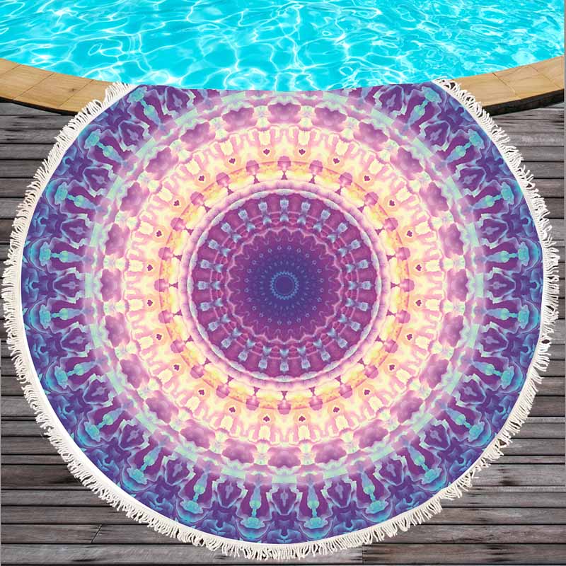 Serviette de plage ronde grande taille | Serviette de plage en coton géométrique imprimé, serviette de plage avec glands, Style bohème, cm été: Bleu
