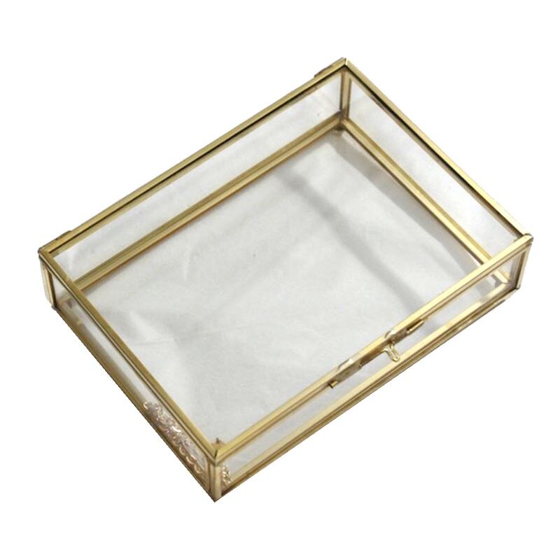 Caixa de jóias de vidro geométrico estilo recipiente de mesa para exibir jóias lembranças casa decoração plantas recipiente ewelry stora