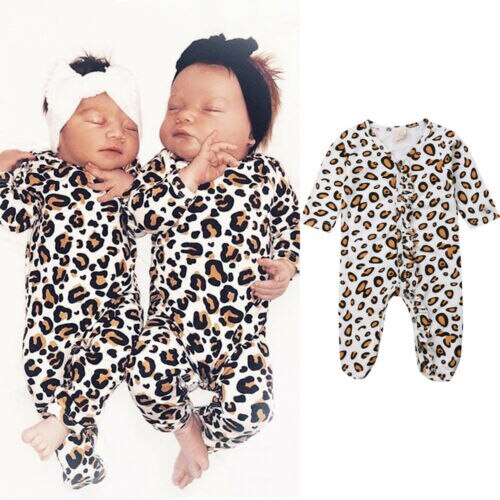 Newborn Infant Baby Boy Girl Long Sleeve Casual Leopard Cotton Romper Jumpsuit Summer Clothes