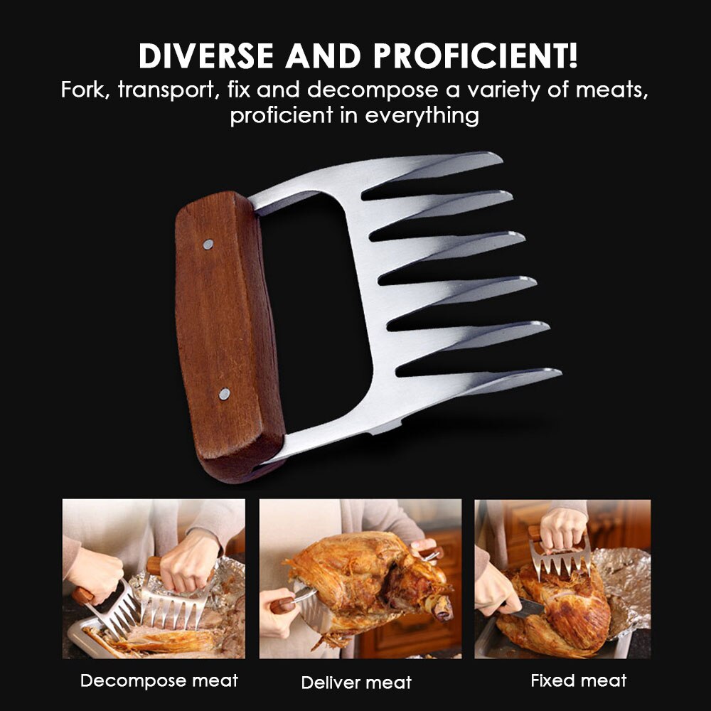 2PCs Stainless Steel Bear Claw Meat Separator Cooked Food Divider Turkey Fork Meat Divider Barbecue BBQ Meat Tearing Tool