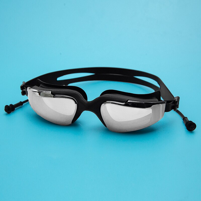 Galvaniseren Uv Anti-Fog Badpak Bril Zwemmen Duiken Verstelbare Zwembril Dames Mannen Zwemmen Goggle Ear Plug: Black