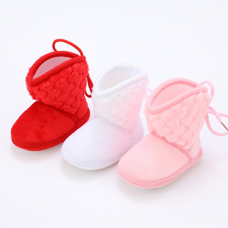Nyfødte baby støvler vinter plus fløjl slips blomster varme baby pige sko 0-18m