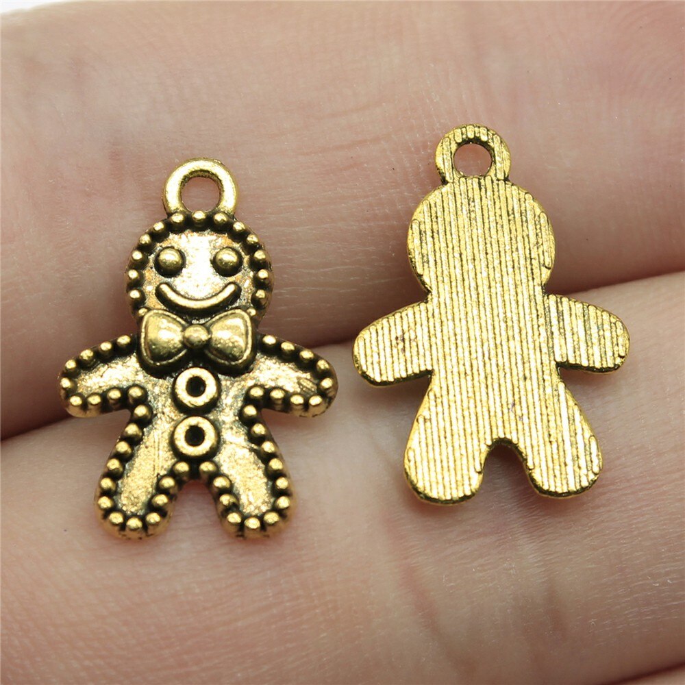 WYSIWYG 30pcs 18x12mm Charm Gingerbread Man 3 Colors Tie Bow Boy Charms Cute Boy Pendant Charms For Jewelry Making: Antique Gold Plated