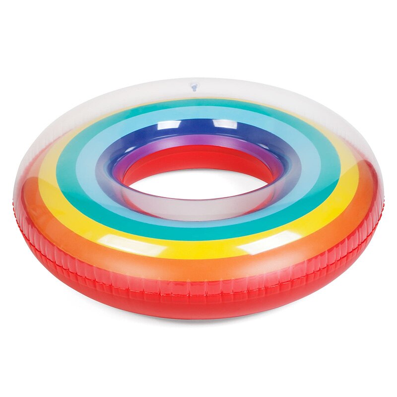 Oppustelig donut svømningsring kæmpe pool float legetøj cirkel strand havfest oppustelig madras vand voksen barn: Regnbue 90cm