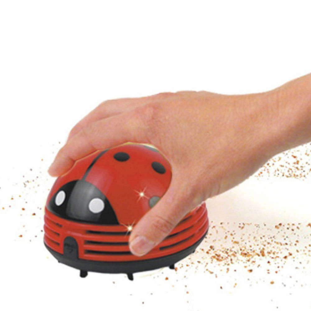 Mini aspirateur coccinelle mignon, Micro aspirateur pour plancher coin bureau de Table, piles supérieures, outils créatifs de balayage de poussière automatique