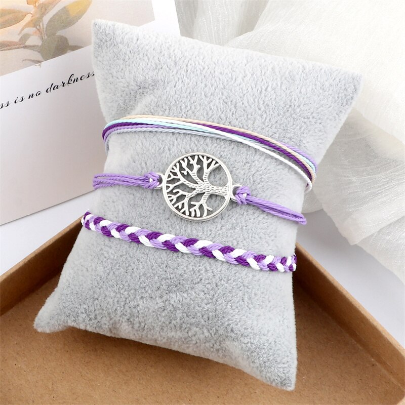 impostato di braccialetti intrecciati regolabili corda viola filo corda albero della vita simbolo OM braccialetto di amicizia per donna uomo gioielli fatti a mano