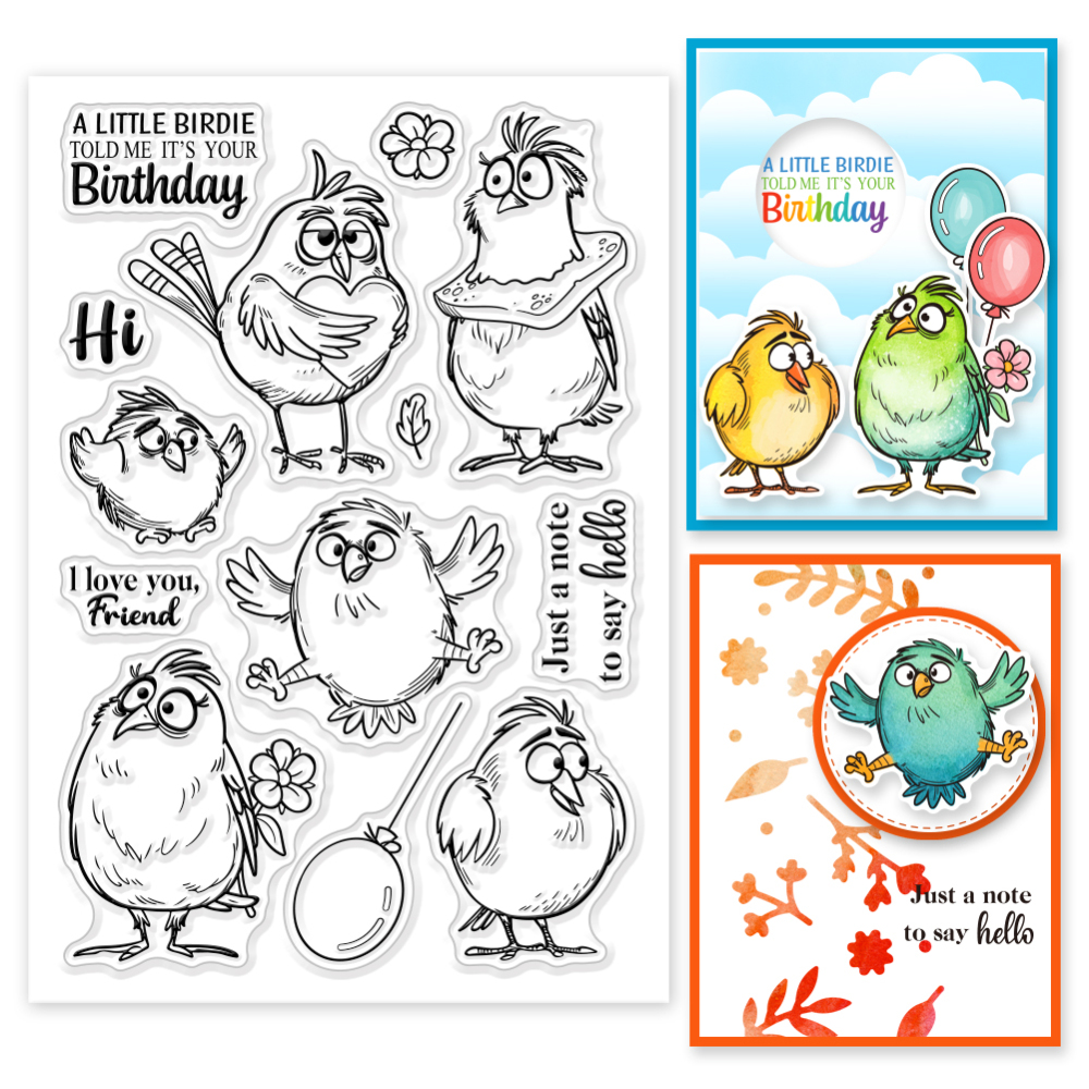 1pc tecknade fåglar genomskinliga stämplar roliga fåglar genomskinliga stämplar födelsedagsfågel silikonstämplar för gör-det-själv scrapbooking fotoalbum dekorativa: Ljusgrå