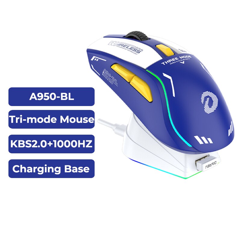 DAREU PC Gaming Muis Tri-mode Connect Bluetooth Bedraad 2.4G Draadloze Muizen met Oplaadstation KBS Knoppen Muis voor Laptop Gamer: Blauw
