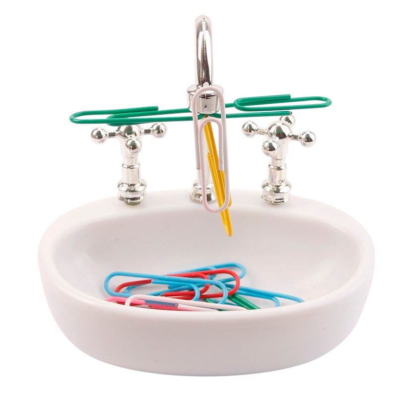 TUTU Paper Clip Holder Kitchen Sink Desi Wash Basin Magnetic Paper Clip Holder Mini Sink Faucet Desk Organize Office H0349