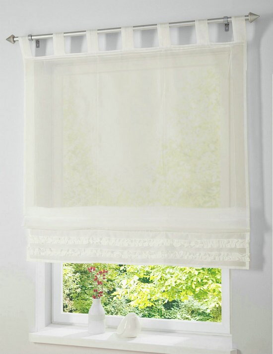 Flæsekant fabrikspris ensfarvet fane-top køkken altanvindue romersk gardin: Beige / W100cm x  h140cm