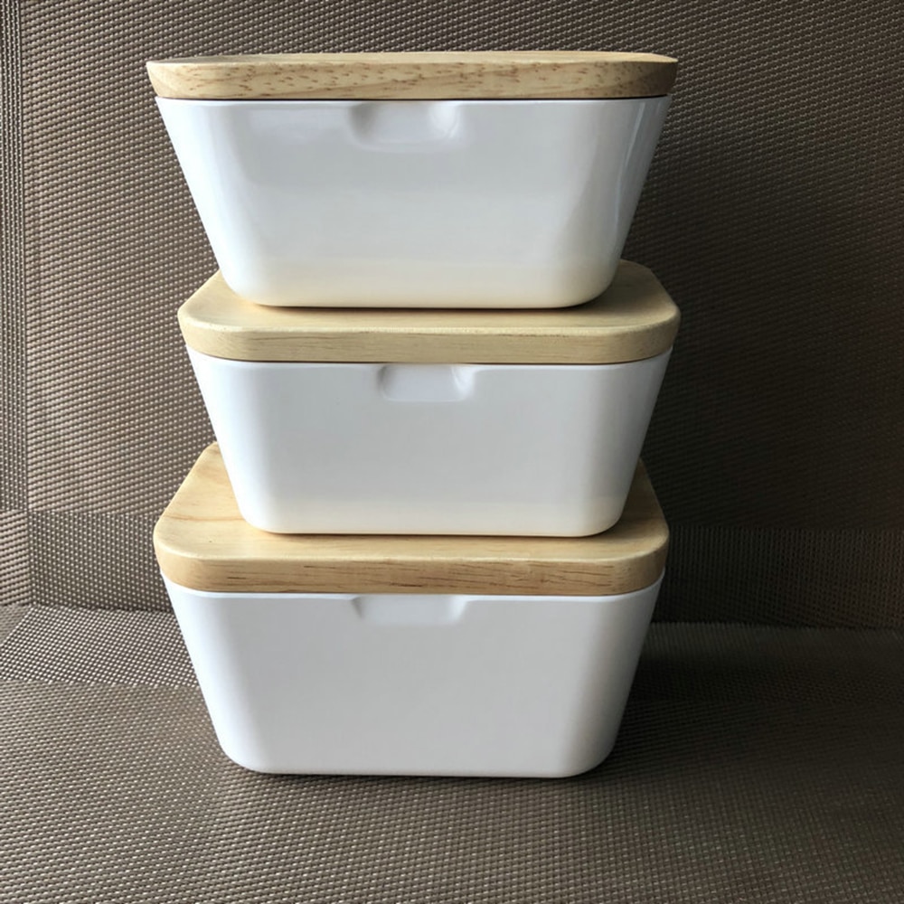 Caja nórdica de sellado de mantequilla, plato de cerámica blanco, con tapa de madera, bandeja de almacenamiento de queso, caja contenedora de platos de mantequilla,