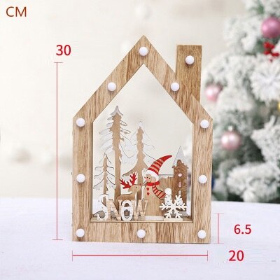 Julepynt glødende små xmas sne hus træbelysning hytter juletræ desktop ornamenter: B