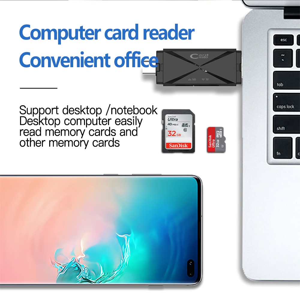 Sd-kortlæser usb 2.0 micro usb type c kortlæser lector sd hukommelseskortlæser til micro sd tf usb type-c kortlæser