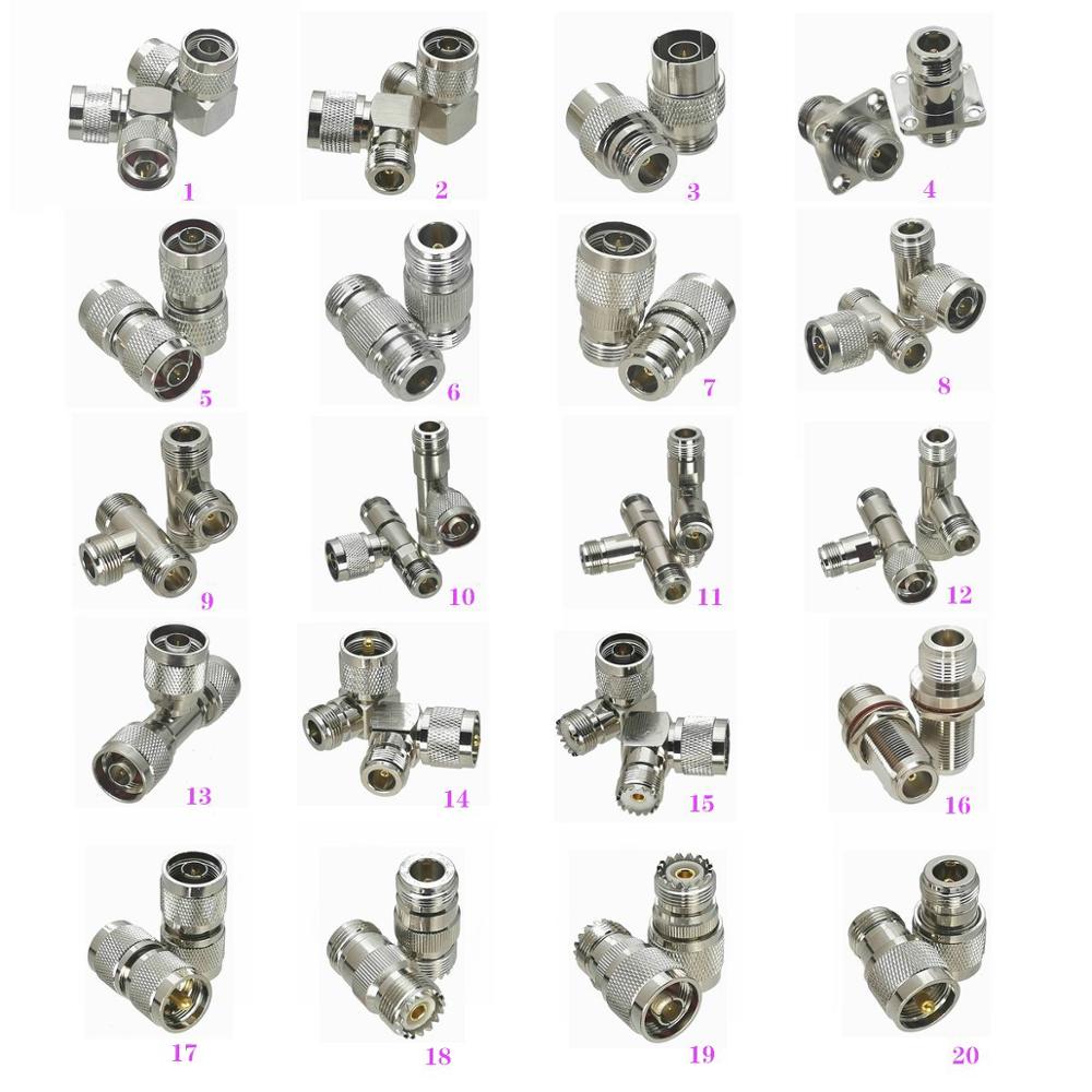 1Pcs N to N / UHF PL259 SO239 Male plug & Female jack & T Splitter & Right angle RF Coaxial Adapter connector Test Converter