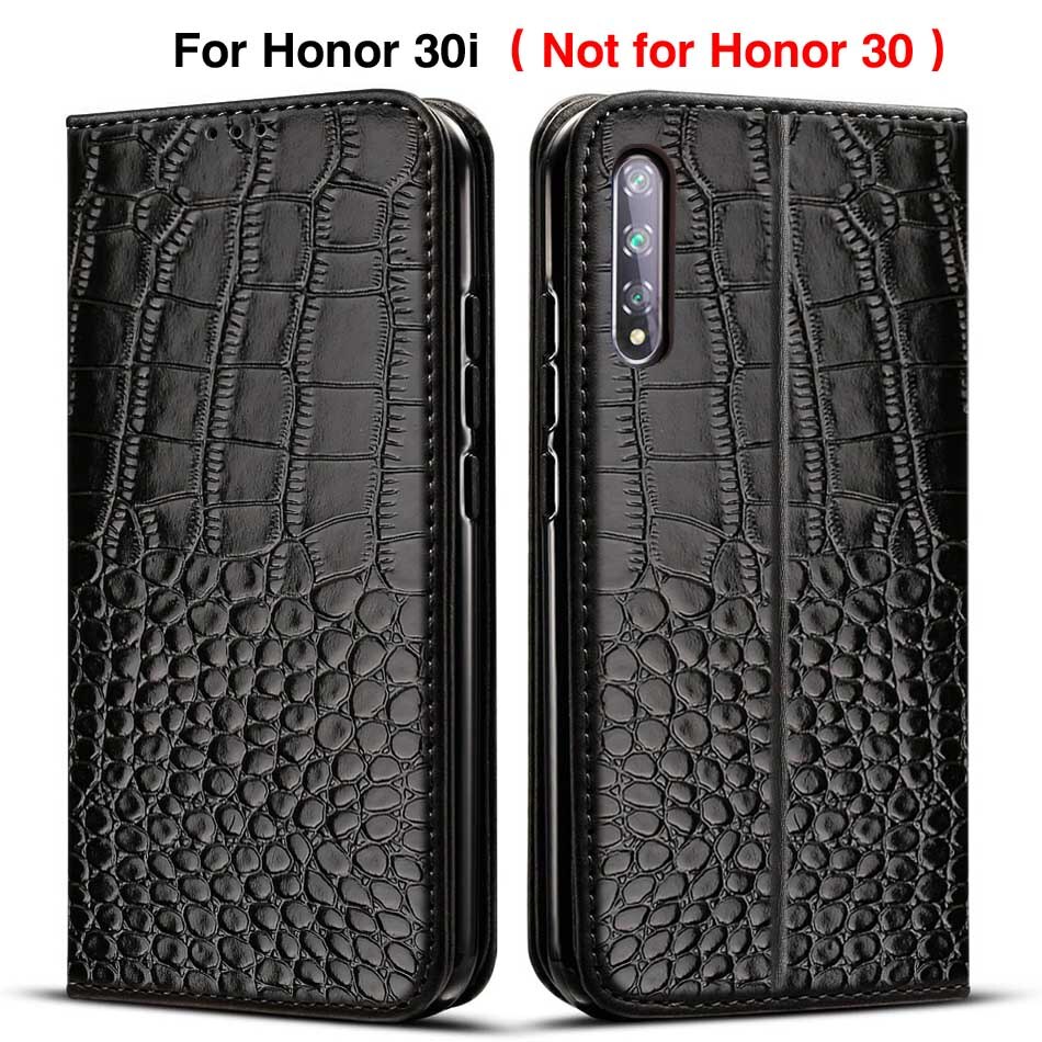 Honor 30i Case Flip Leren Boek Stijl Telefoon Gevallen Voor Honor 30i LRA-LX1 Honor30i Case Soft Tpu Bumper Op Honor 30 Ik Cover: Black