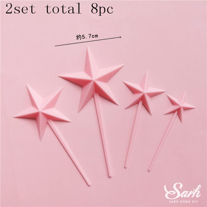 Roze Geel Blauw Sterren Cake Toppers Gelukkige Verjaardag Decoratie Voor Wedding Valentijnsdag Feestartikelen Bakken Mooie: 8pc pink stars