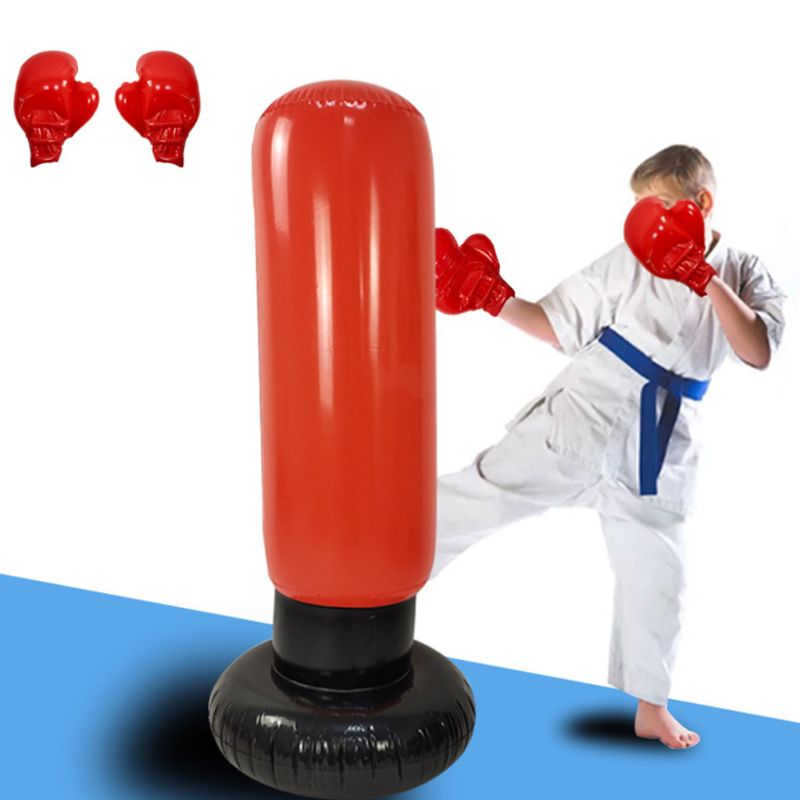Vertical Boxing Column Standing Punching Bag Inflatable Tumbler Fitness Sandbag