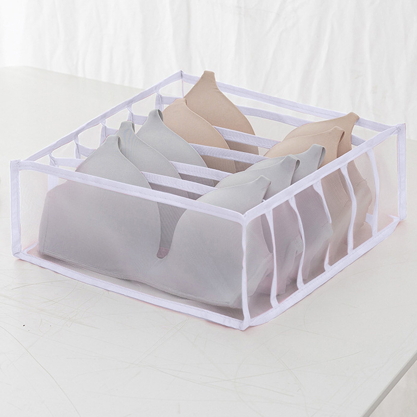 Household Foldable Mesh Underwear Storage Box Socks Bra And Panties Four-color Style Underwear Storage Tool Organizador Armario: white 6grids