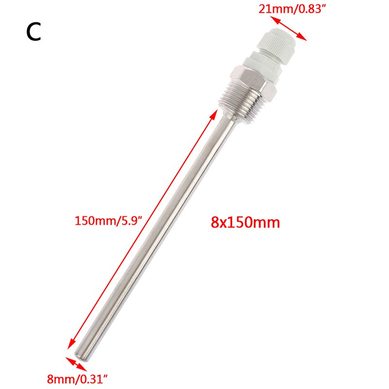 50-200mm Acero inoxidable Thermowell 1/2 "NPT roscas para sensores de temperatura Ajuste de tubo de 6mm de diámetro: 150mm