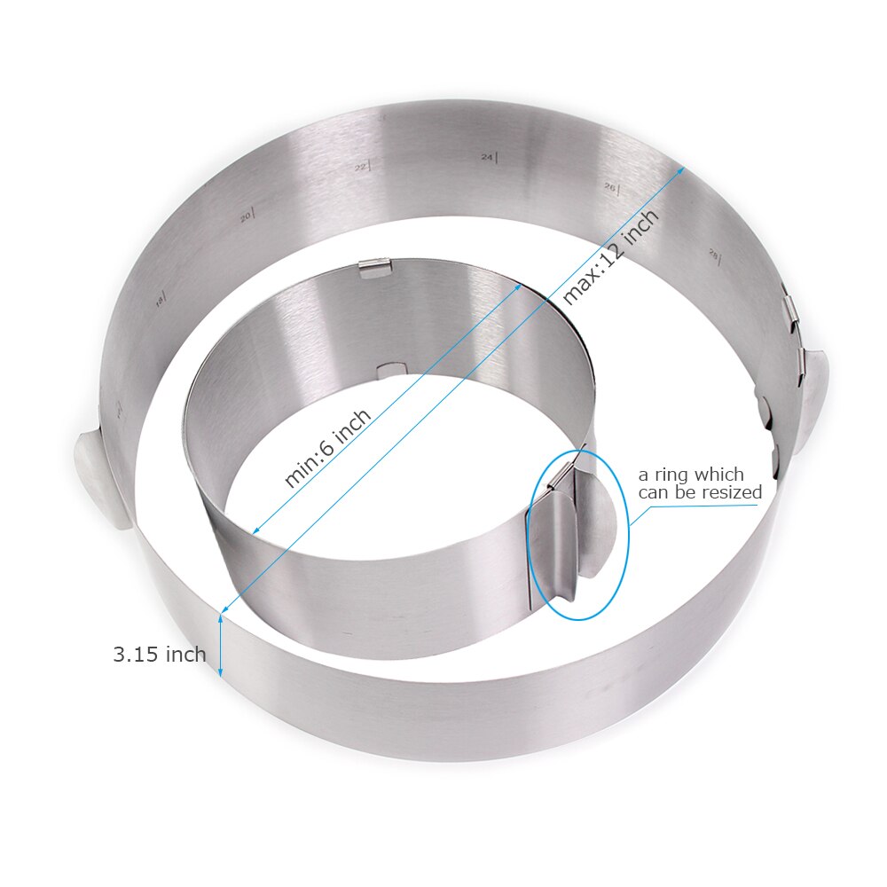 6 to 12 inch Adjustable Mousse Ring Mould, Professionals Cake mold with calibration, baking tools for cakes