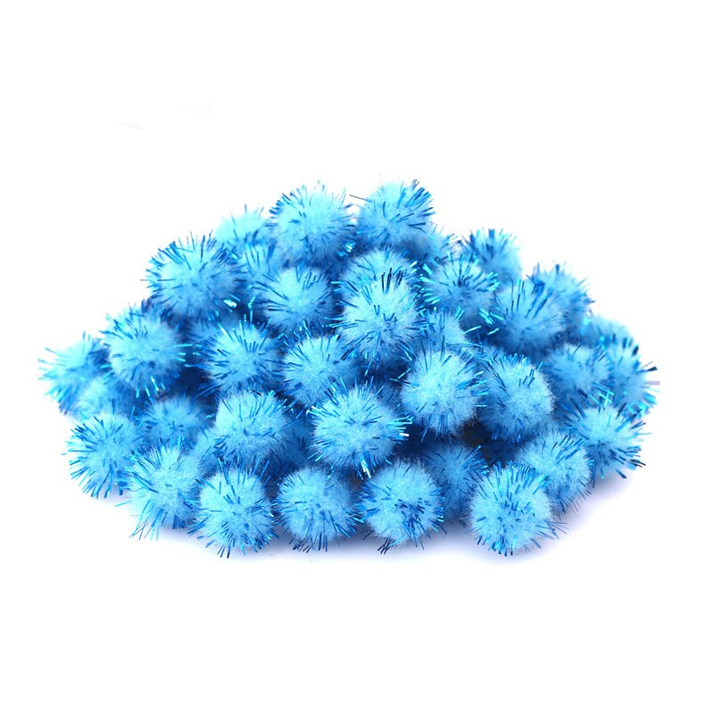 100 Stuks Gekleurde Glitter Ballen Pompom Harige Ballen Kids Diy Craft Supplies Handgemaakte Creatieve Decoratie Materialen Pom Poms KQ001: Light blue