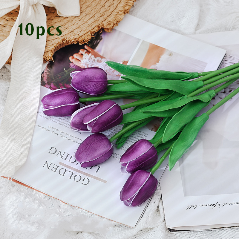 10 stk kunstig tulipanbukett hjem hagedekorasjon bukett bryllup brudebukett festlig fest håndverk vase plantedekorasjoner: Klar
