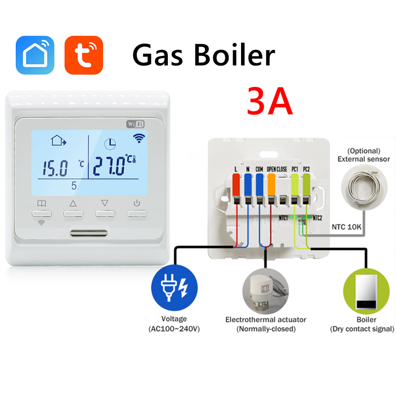 Termostato WIFI para Aquecimento de Piso com Tela LCD 220V, Controlador de Temperatura Programável para Caldeira Elétrica, a Água e a Gás: Cinza claro